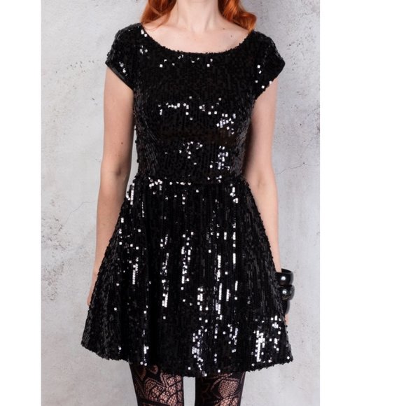 Black sequin mini dress fit and flare open back - Picture 4 of 4